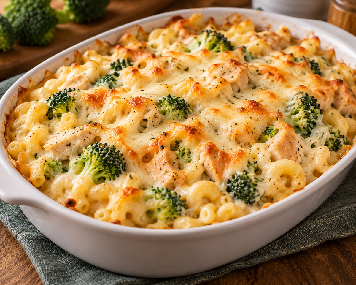 Macaroni fromage, poulet et brocoli