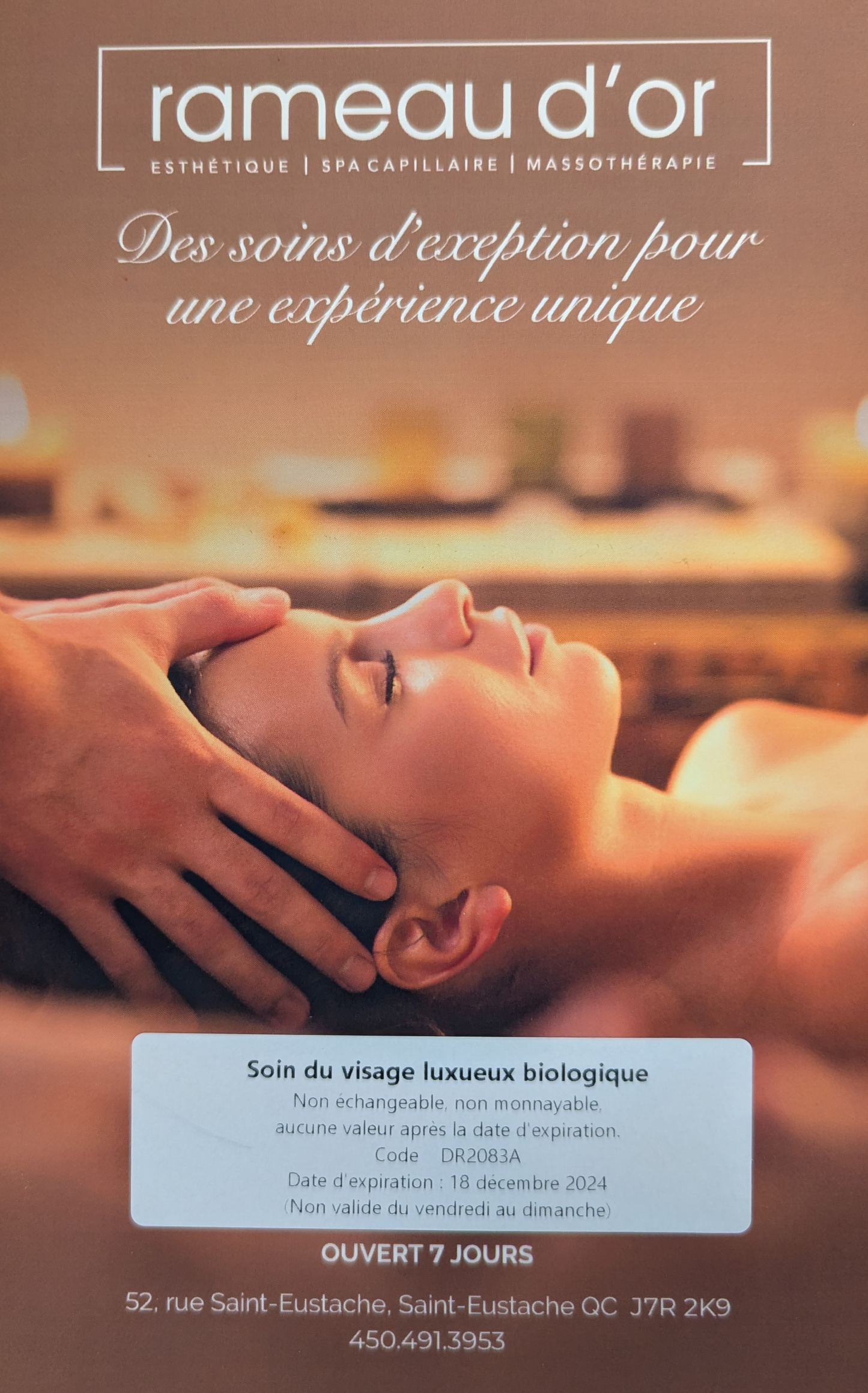 RAMEAU D'OR  -  Soin du visage luxueux biologique (valeur de 129$)