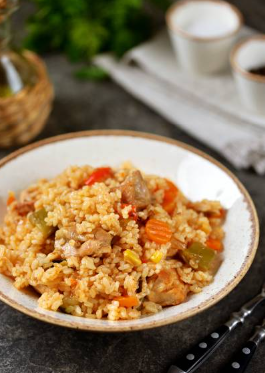 Fried rice and vegetarian egg rolls