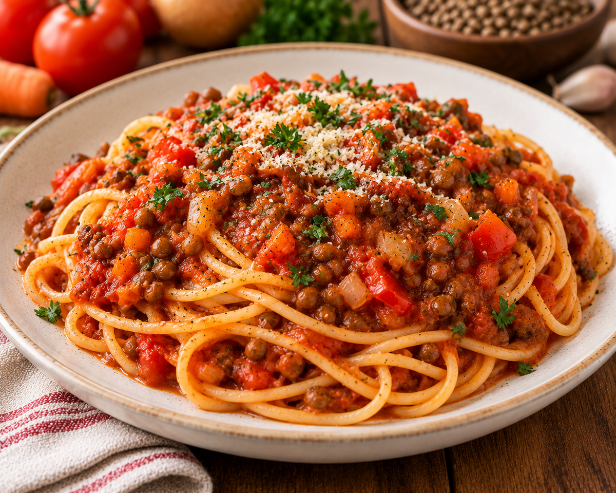 spaghetti aux lentilles